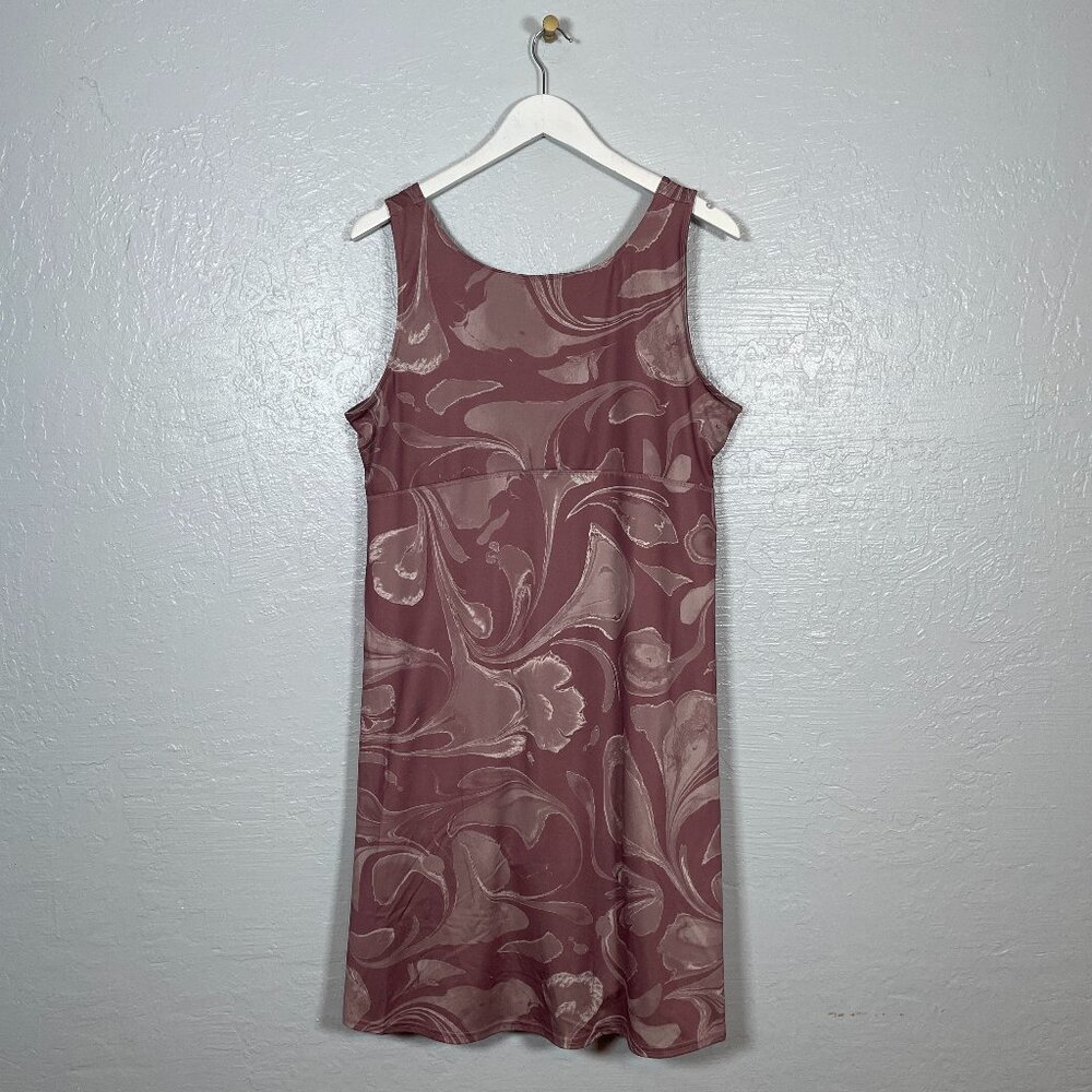 Columbia Women XL Pink Marble Print Dress Built in Bra Shorts Pockets Quick Dry